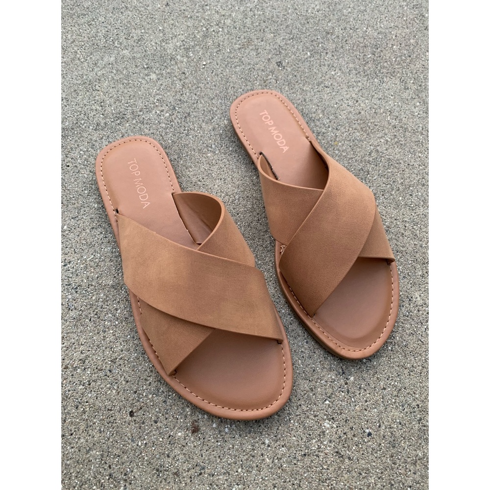 New Style! Light Tan Cross Strap Sandal